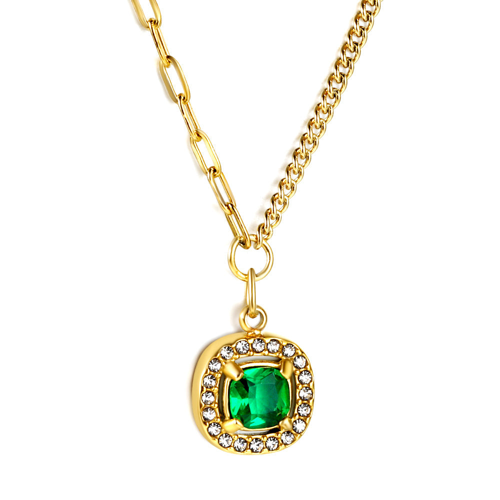 2024 New Year 3 Styles White Diamonds with Green Diamonds Pendant Necklace 44+5cm asonjewelry