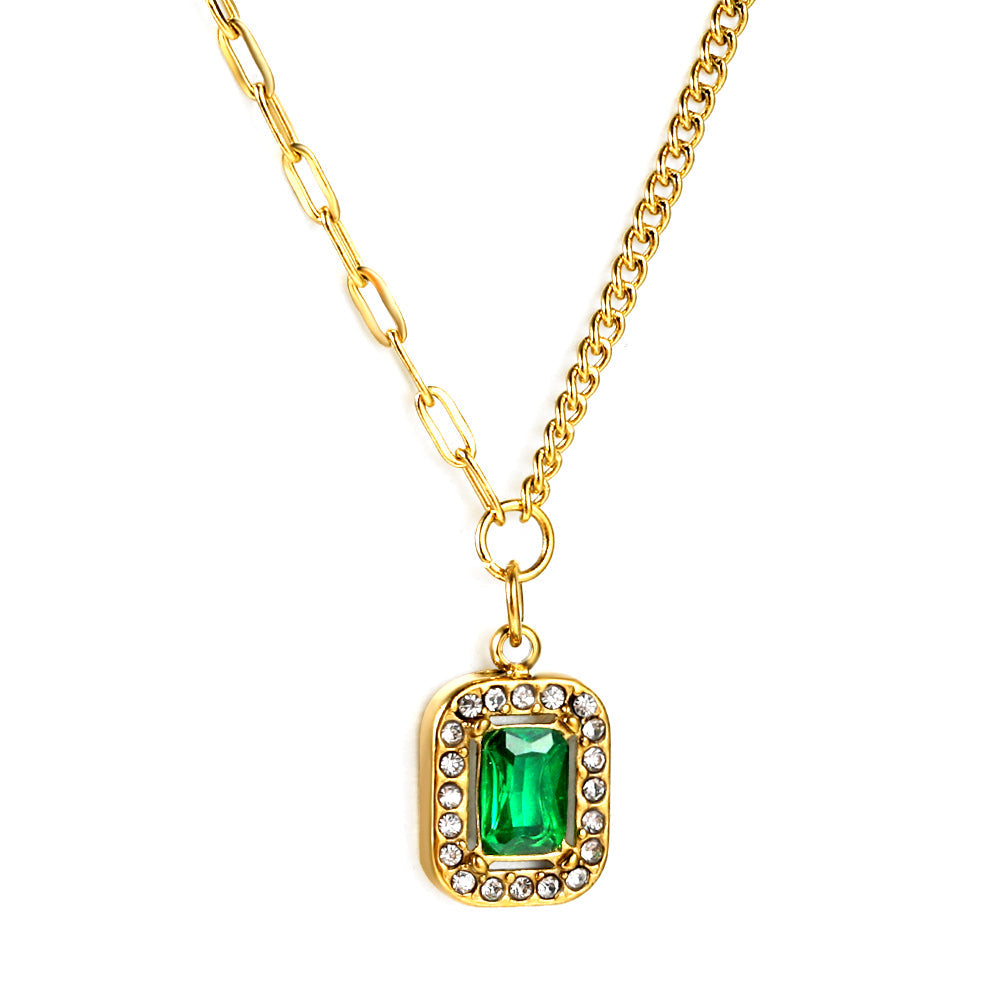 2024 New Year 3 Styles White Diamonds with Green Diamonds Pendant Necklace 44+5cm asonjewelry