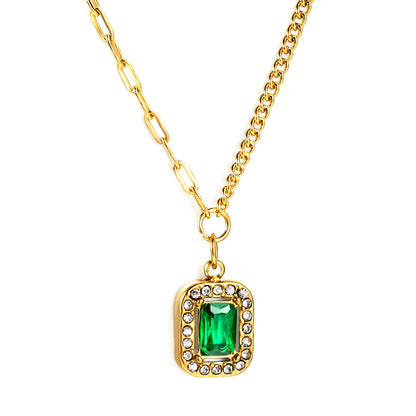 2024 New Year 3 Styles White Diamonds with Green Diamonds Pendant Necklace 44+5cm asonjewelry