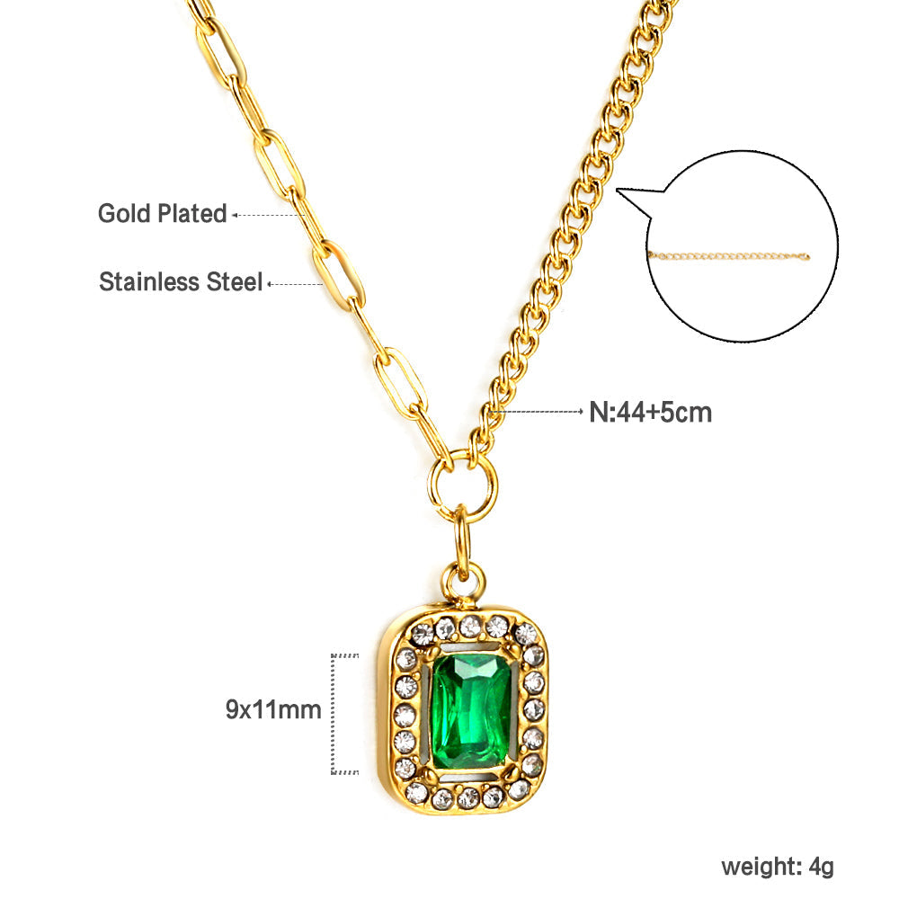 2024 New Year 3 Styles White Diamonds with Green Diamonds Pendant Necklace 44+5cm asonjewelry