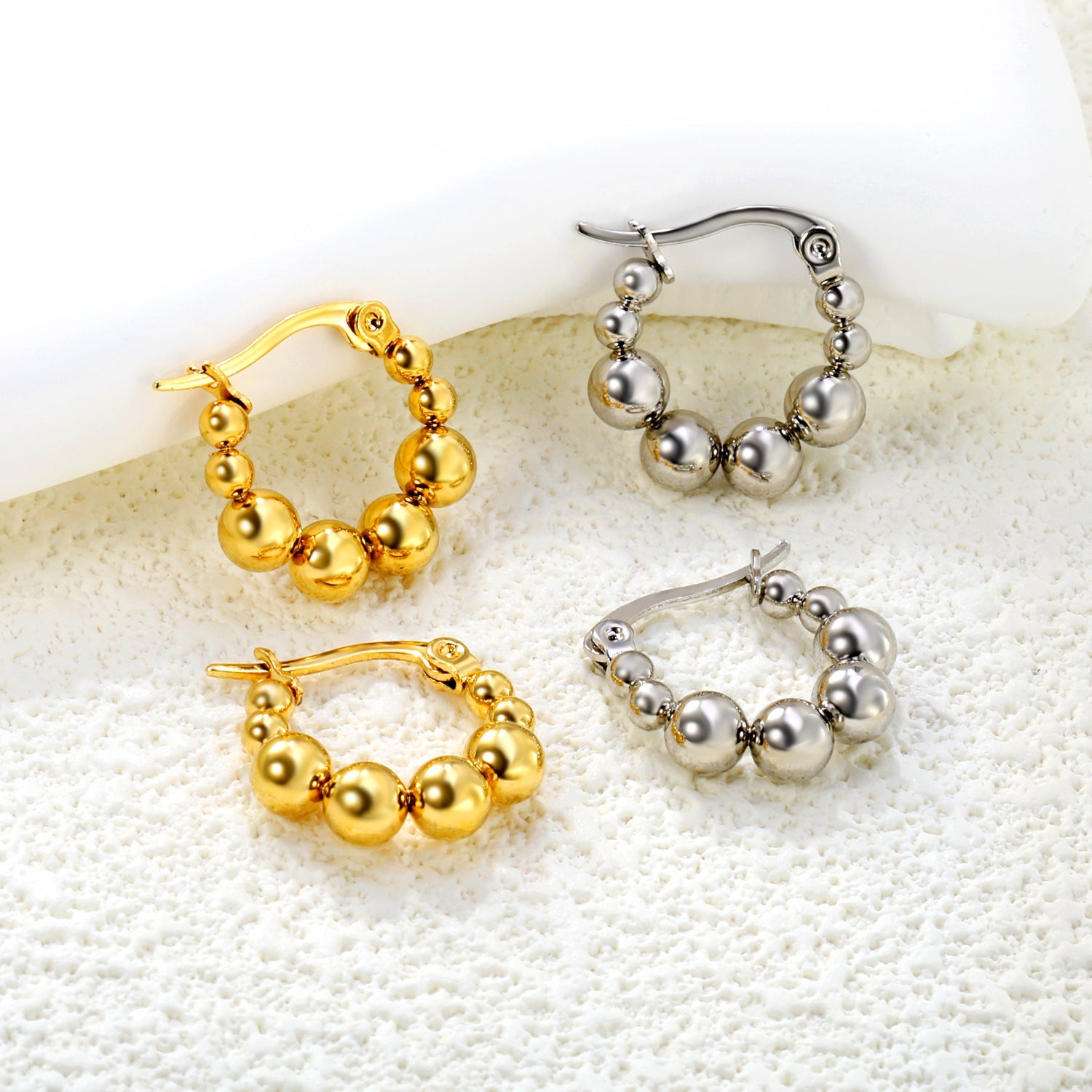 17.3 x 17.9mm large round pearl earrings, steel color/gold color asonjewelry