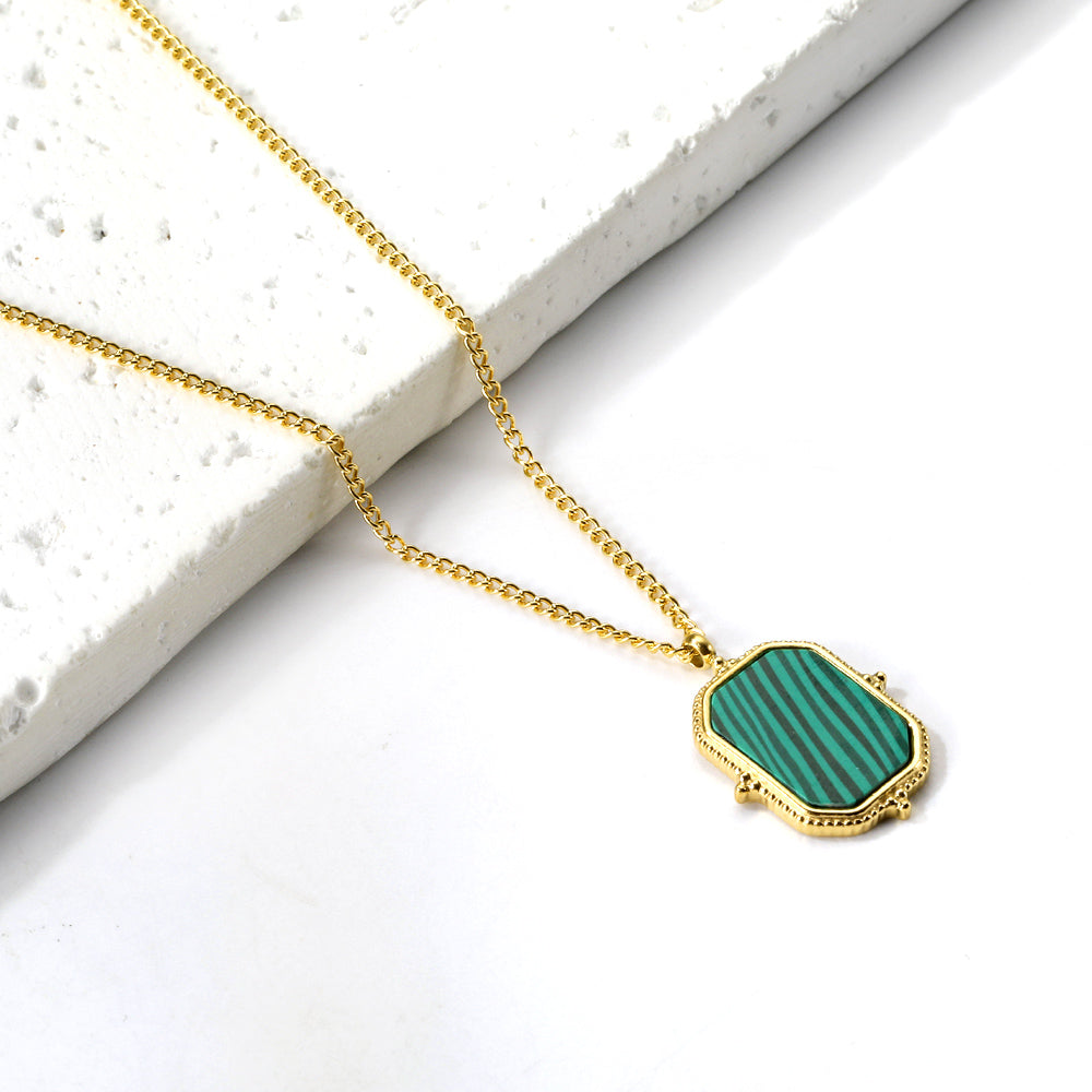 2024 New Year's Rectangle with Green Stripe Shell Pendant Necklace 45+5cm asonjewelry