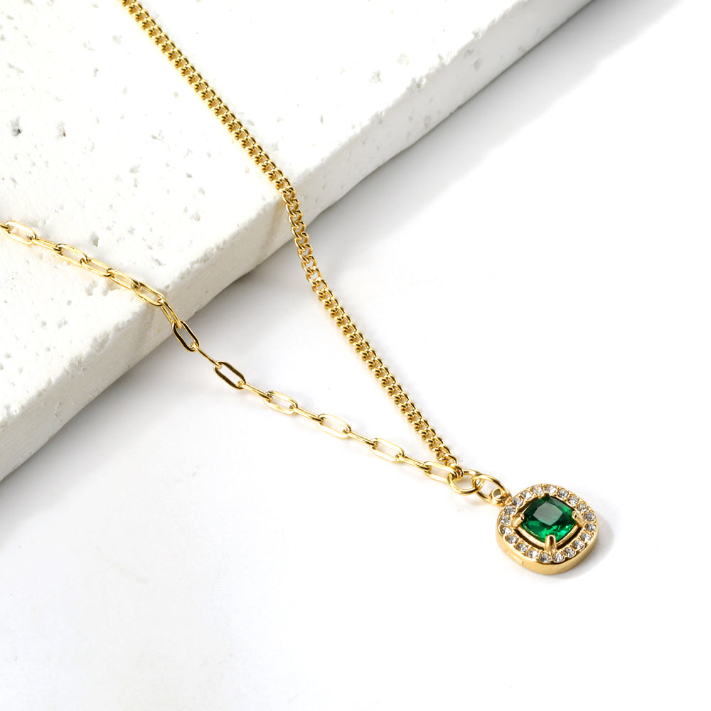 2024 New Year 3 Styles White Diamonds with Green Diamonds Pendant Necklace 44+5cm asonjewelry