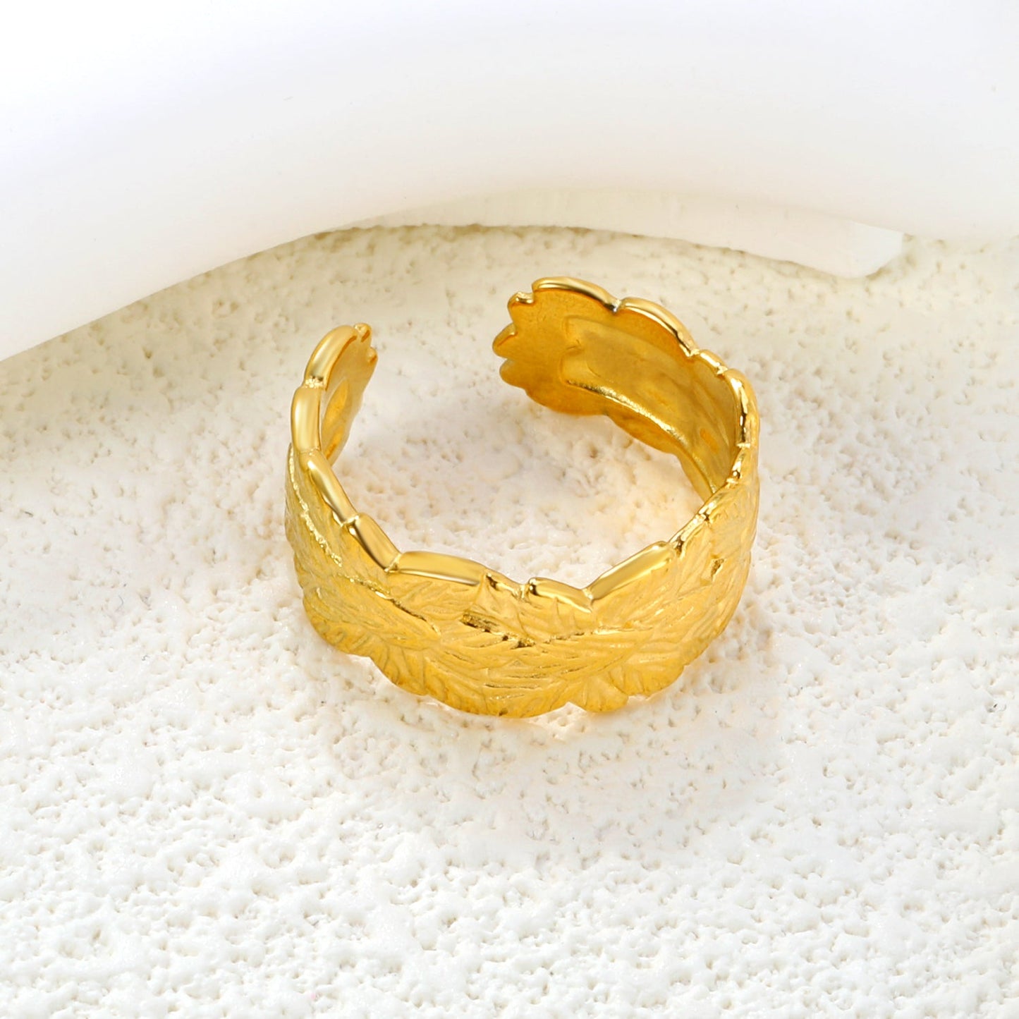 18K Gold - Plated Petal - Embossed Wide Ring asonjewelry