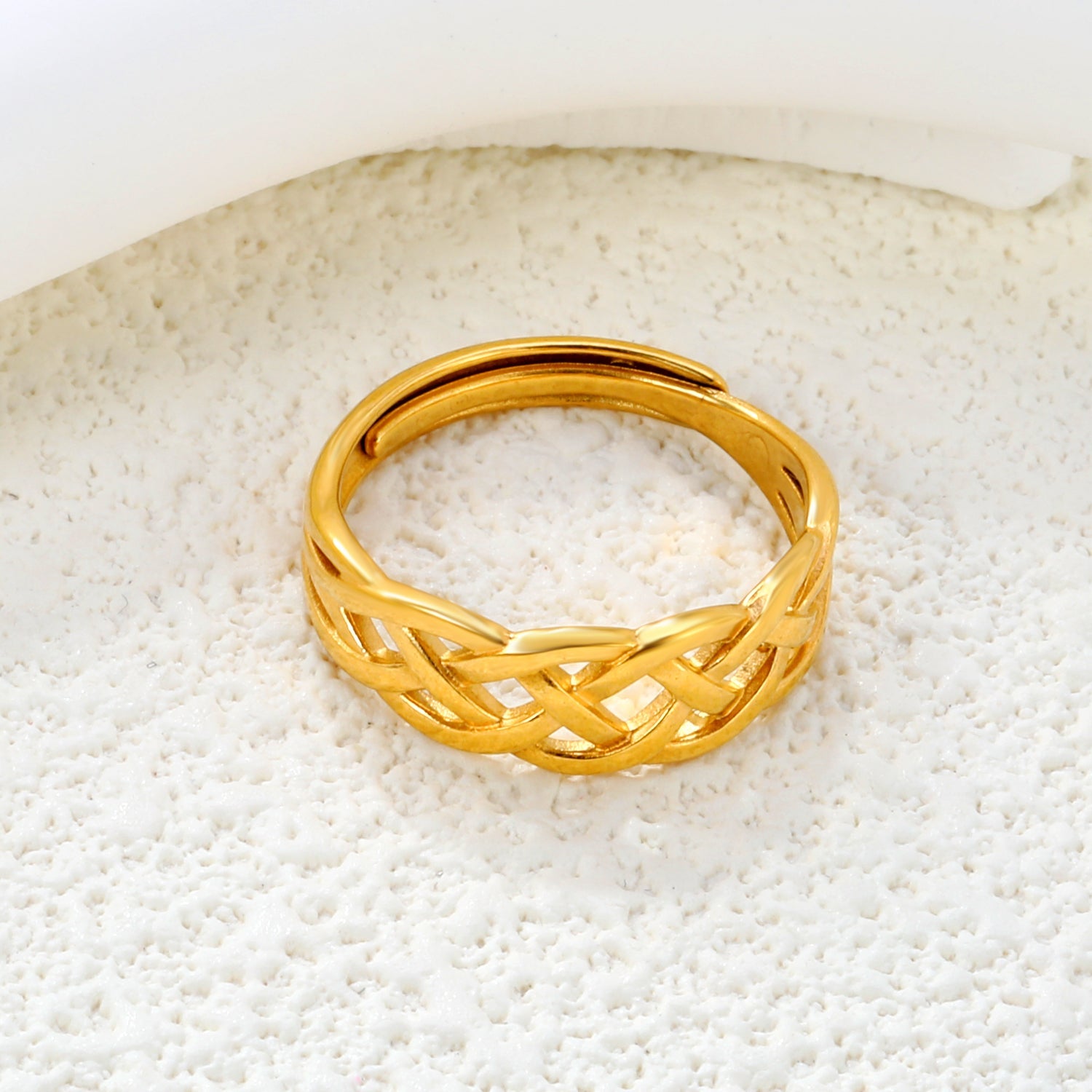 5.9mm Geometric Golden Adjustable Ring ¨C 3D Faceted Design, 5.9mm Height, Trendy & High-End asonjewelry
