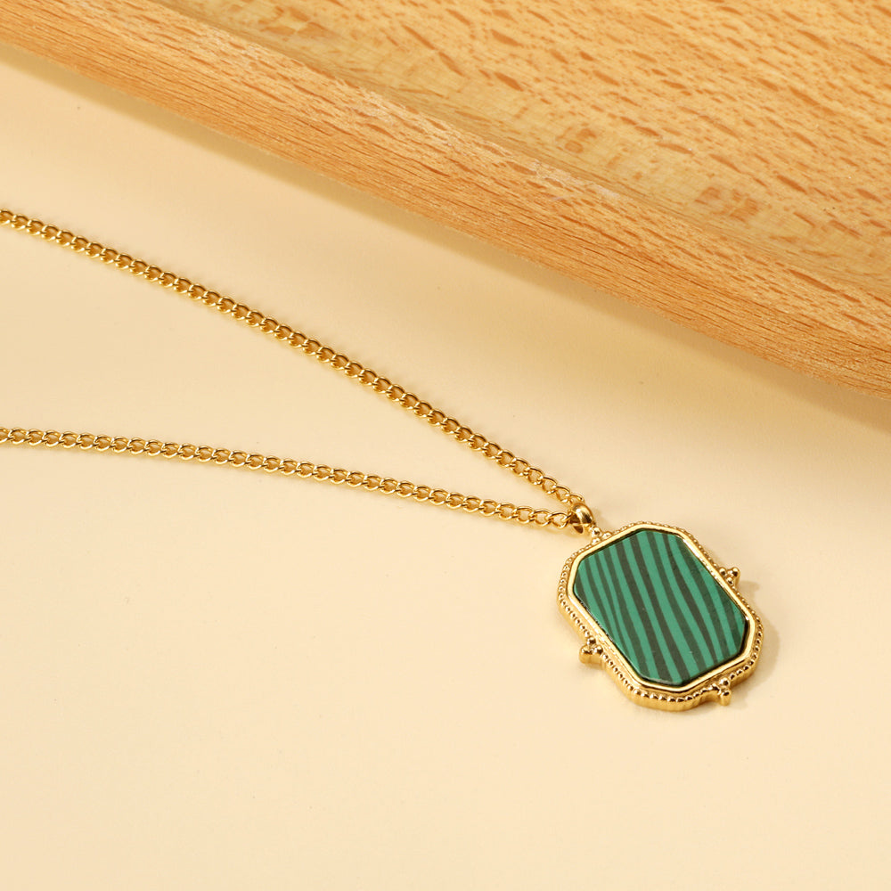 2024 New Year's Rectangle with Green Stripe Shell Pendant Necklace 45+5cm asonjewelry