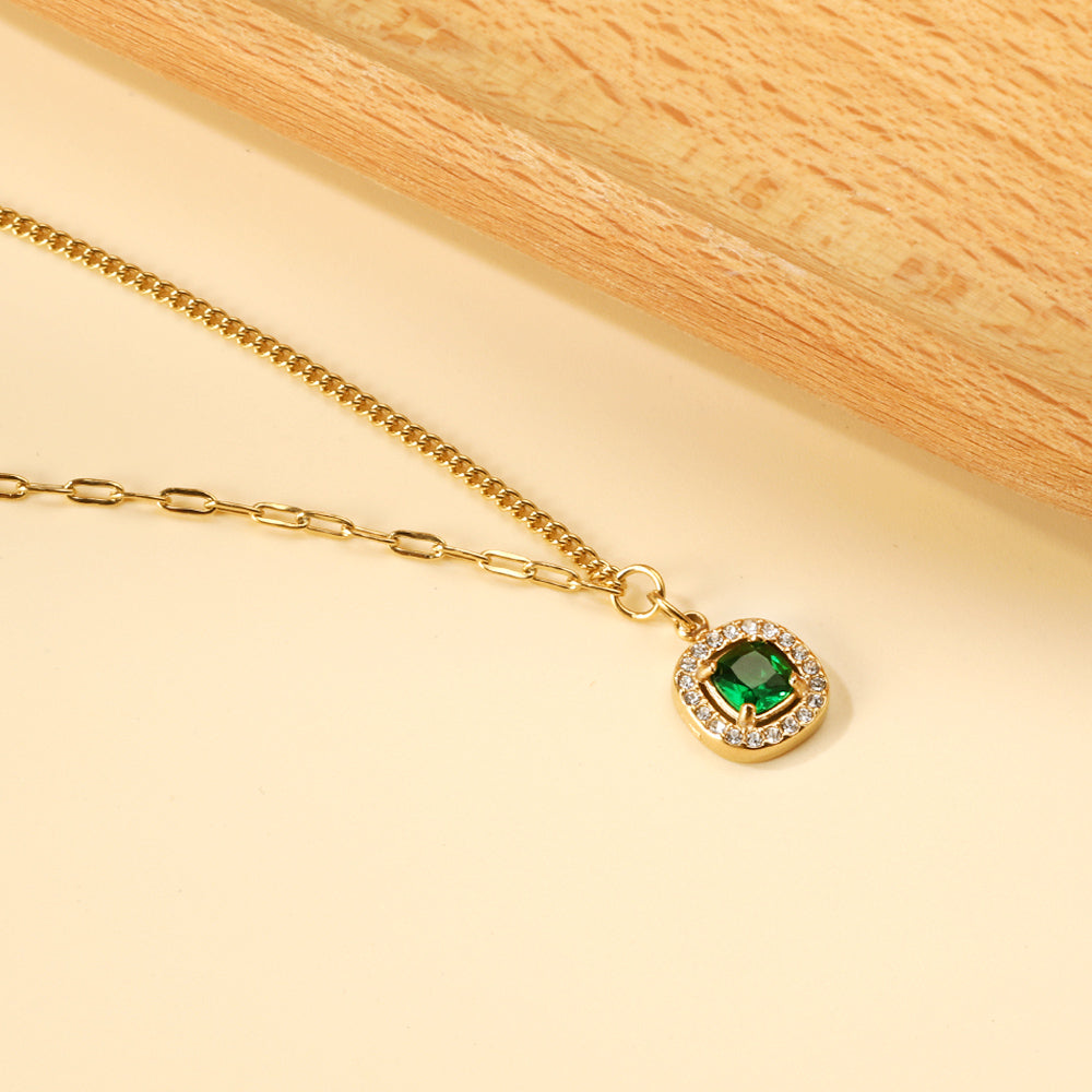 2024 New Year 3 Styles White Diamonds with Green Diamonds Pendant Necklace 44+5cm asonjewelry