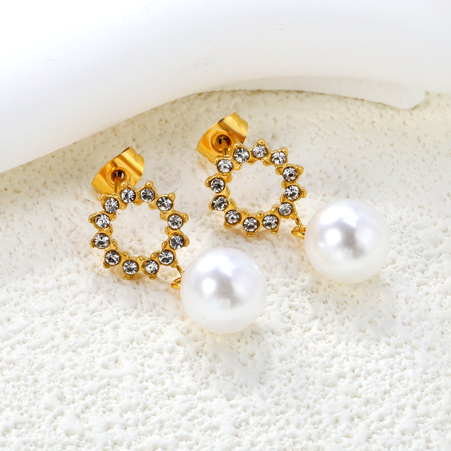 9.9mm rubber pearl pendant + 11.9mm round white diamond ring stud earrings, gold color asonjewelry