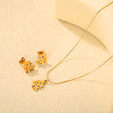 Flower-Shaped Round Diamond Set Gold Earrings/Pendant 0.3ct Cross-Cut Round Diamond 40+5cm Chain + 6mm Round Tag