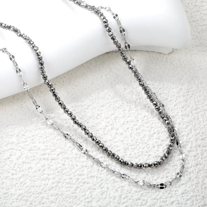 2.2mm Charcoal Black Bead Chain + Lip Chain 40+45+5cm + 6mm Double Chain Necklace Steel Color/Gold Color asonjewelry