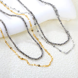 2.2mm Charcoal Black Bead Chain + Lip Chain 40+45+5cm + 6mm Double Chain Necklace Steel Color/Gold Color