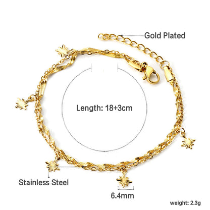 2024 New Year 5 Lucky Stars Flower Pattern Accessories + Matching Chain Double Hand Chain 18+3cm Golden asonjewelry