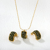 C-Shaped White Diamond/Emerald-Cut Diamond Set Gold Earrings/Pendant 0.3ct Cross-Cut Round Diamond 40+5cm Chain + 6mm Round Tag