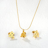 Flower-Shaped Round Diamond Set Gold Earrings/Pendant 0.3ct Cross-Cut Round Diamond 40+5cm Chain + 6mm Round Tag