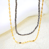 2.2mm Charcoal Black Bead Chain + Lip Chain 40+45+5cm + 6mm Double Chain Necklace Steel Color/Gold Color