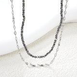 2.2mm Charcoal Black Bead Chain + Lip Chain 40+45+5cm + 6mm Double Chain Necklace Steel Color/Gold Color
