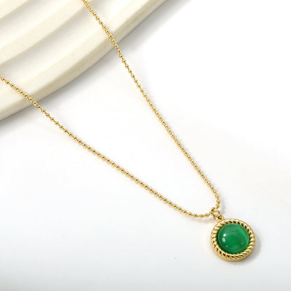 Round twisted edge with green cat's eye pendant 11.6mm Necklace 45+5cm asonjewelry