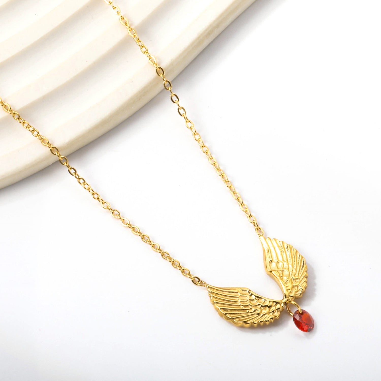 1 pair of wings with 1 red diamond pendant 21.3*15.8 necklace 45+5cm asonjewelry