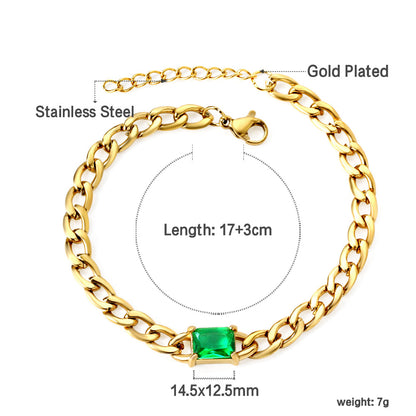 2024 New Year Rectangle with Green Diamonds Bracelet 17+3cm asonjewelry