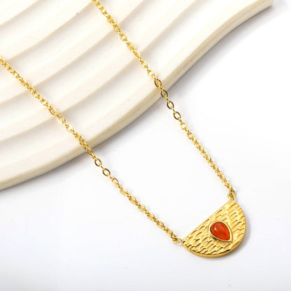 Semi-circle with teardrop red cat's eye pendant 20.3*11.6MM Necklace 45+5cm asonjewelry