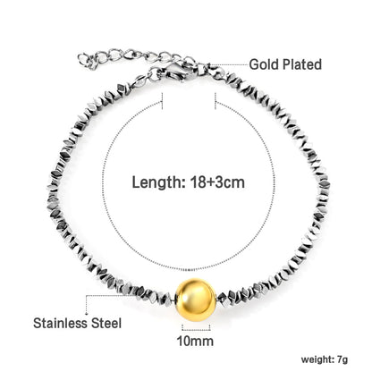2024 New Year Gold Steel Bead Bracelet 18+3cm asonjewelry