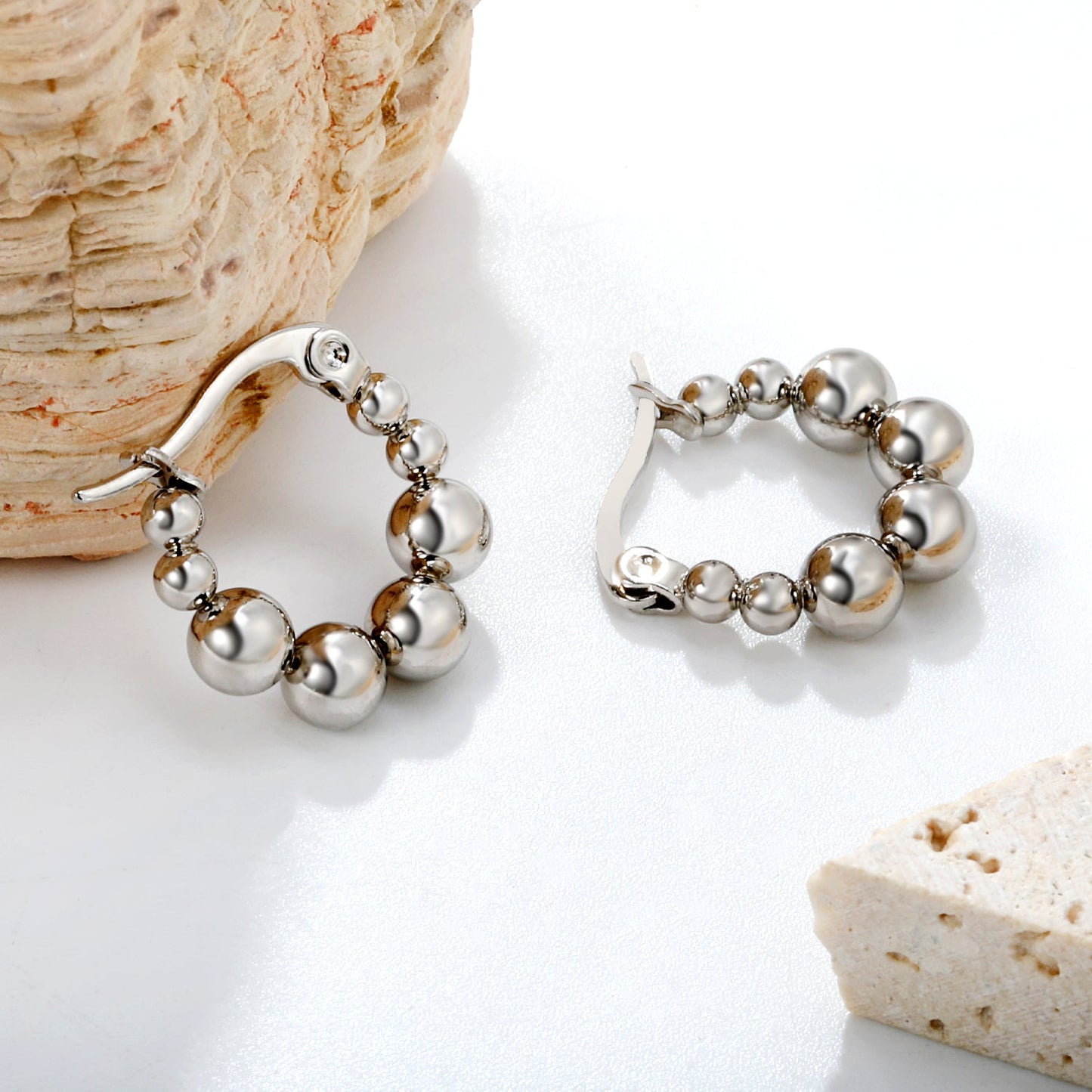 17.3 x 17.9mm large round pearl earrings, steel color/gold color asonjewelry