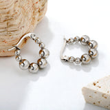 17.3 x 17.9mm large round pearl earrings, steel color/gold color