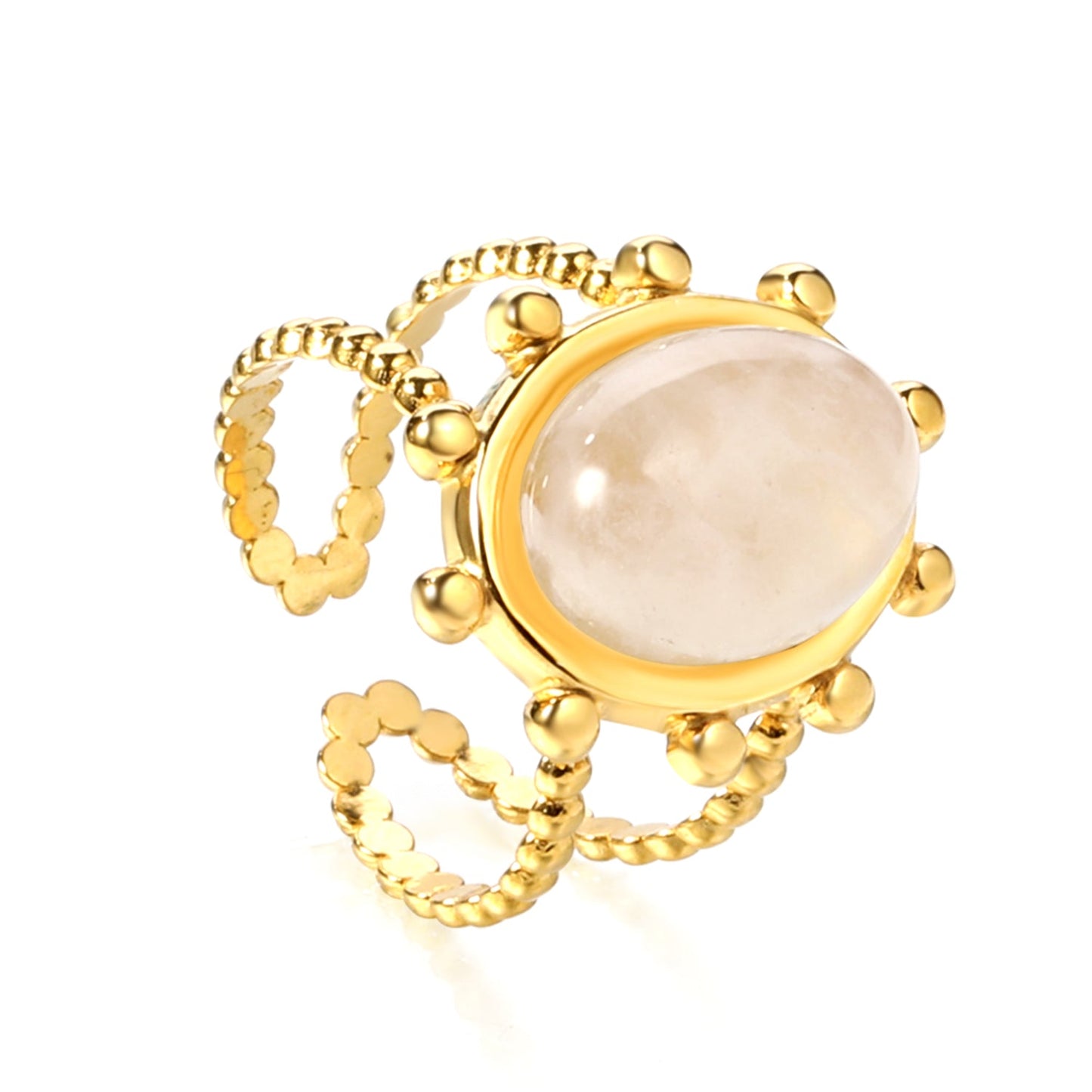 Single band ring clear natural stone + blue turquoise + anthophyllite asonjewelry