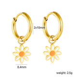 2.0mm x 10mm Inner Ear Hook with 8.4mm Orange-Centered Daisy Accessories, Earrings, Steel/Gold
