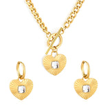 White Diamond Heart Set - Gold  Earrings: 2.0*10 heart accessories, 18*16mm  Pendant: 18*16mm  OT Clasp: 1.4*5, Side Chain: 43cm
