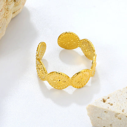 18K Gold - Plated Engraved Disc Linked Ring asonjewelry