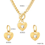 White Diamond Heart Set - Gold  Earrings: 2.0*10 heart accessories, 18*16mm  Pendant: 18*16mm  OT Clasp: 1.4*5, Side Chain: 43cm