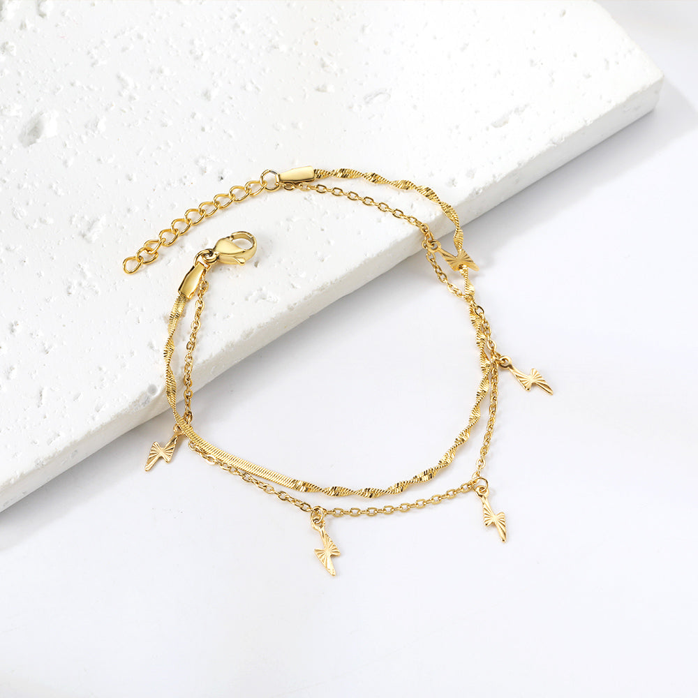 2024 New Year 5 Lightning Flower Pattern Accessories + Matching Chain Double Hand Chain 18+3cm asonjewelry