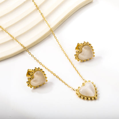 17.9*17.7mm Loose Beads Edged Heart with White Cat's Eye Stones Set asonjewelry