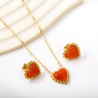 17.9*17.7mm Loose Beads Edged Heart with Red Cat's Eye Stones Set asonjewelry