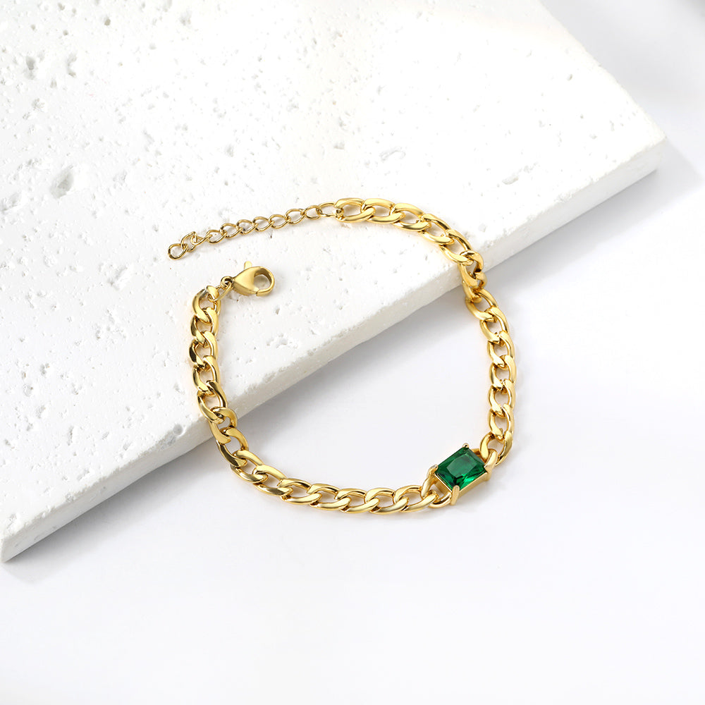 2024 New Year Rectangle with Green Diamonds Bracelet 17+3cm asonjewelry