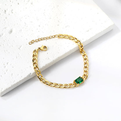 2024 New Year Rectangle with Green Diamonds Bracelet 17+3cm asonjewelry