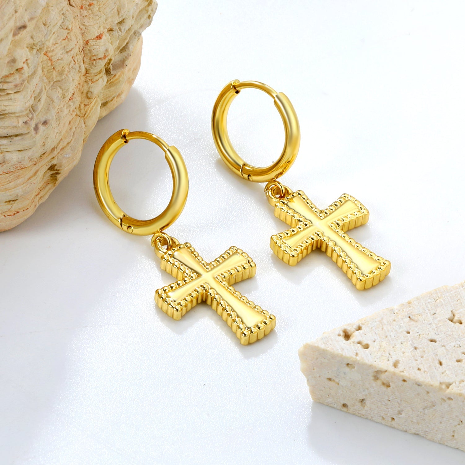 Wire 2*O.D. 14.2mm earrings + 13.9*20.1mm cross earrings Gold color asonjewelry