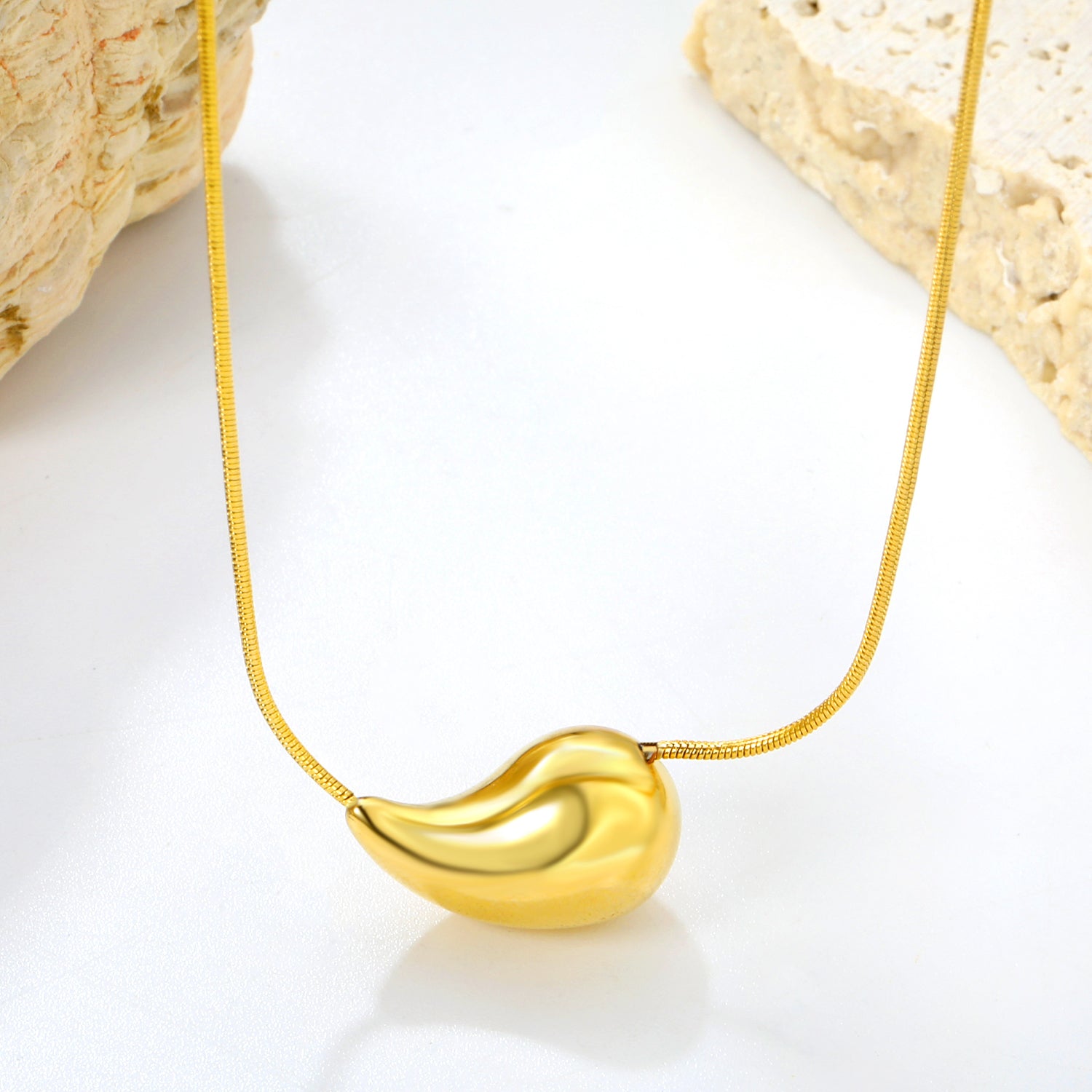 20mm/25mm Teardrop Oval Pendant Necklace 40+5cm Steel Color/Gold Color asonjewelry