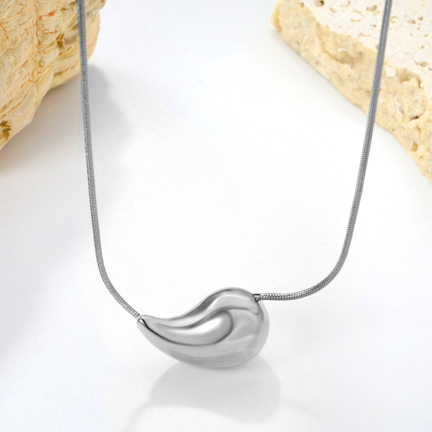 20mm/25mm Teardrop Oval Pendant Necklace 40+5cm Steel Color/Gold Color asonjewelry