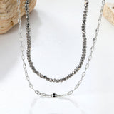 2.2mm Charcoal Black Bead Chain + Lip Chain 40+45+5cm + 6mm Double Chain Necklace Steel Color/Gold Color