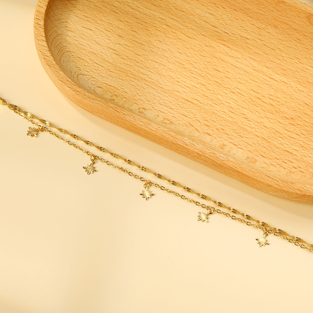 2024 New Year 5 Lucky Stars Flower Pattern Accessories + Matching Chain Double Hand Chain 18+3cm Golden asonjewelry