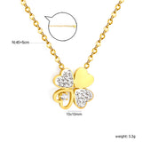 13*13mm four-leaf clover oil-drop pendant with white diamond, 0.4 inch cross chain, 45+5cm+6mm round tail label, necklace, gold colo