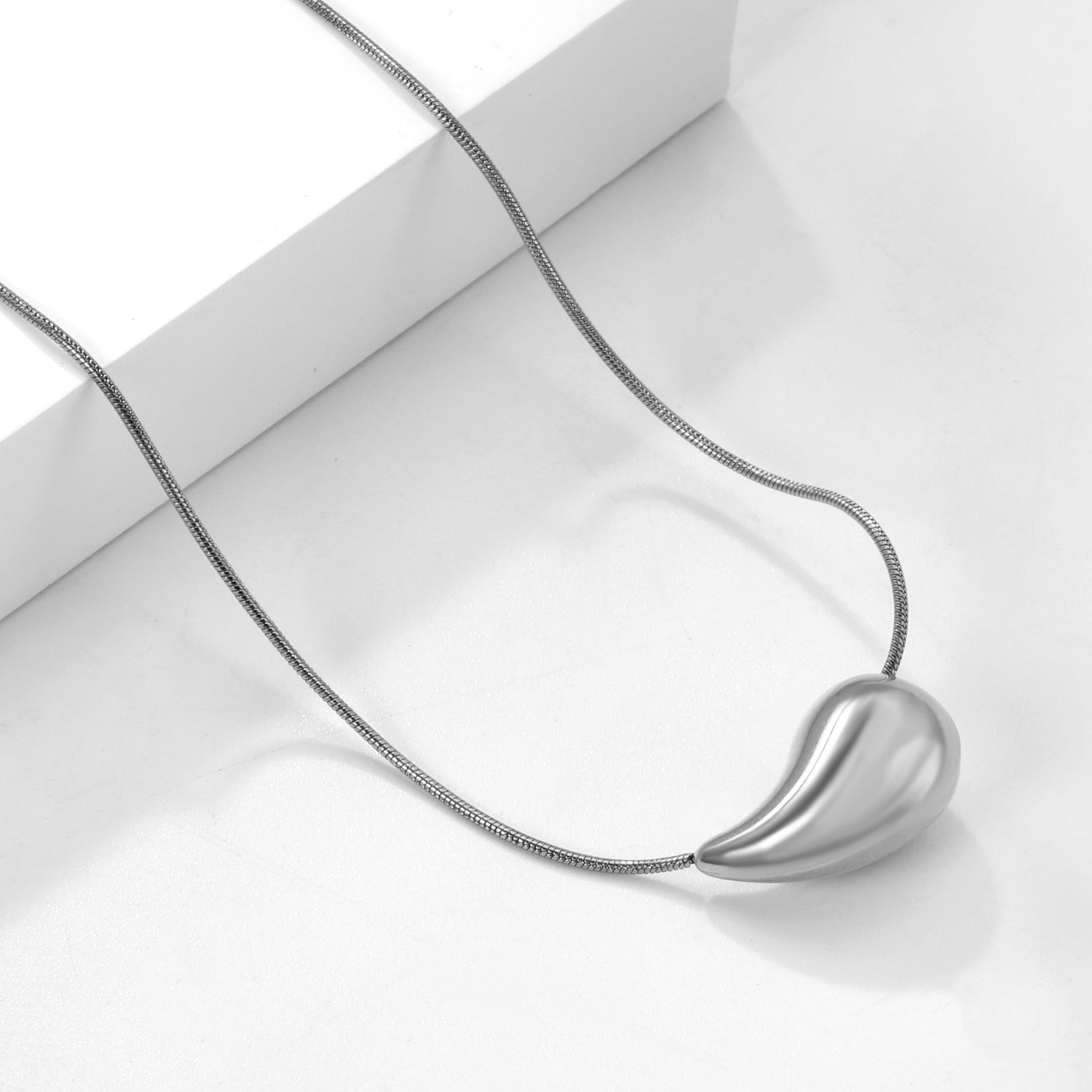 20mm/25mm Teardrop Oval Pendant Necklace 40+5cm Steel Color/Gold Color asonjewelry