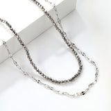 2.2mm Charcoal Black Bead Chain + Lip Chain 40+45+5cm + 6mm Double Chain Necklace Steel Color/Gold Color