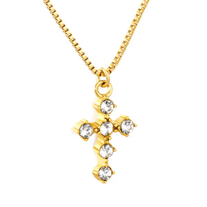 14*19mm cross-shaped necklace with diamonds, 1.2 box chain, 40+5cm+6mm round tail tag, pendant necklace, gold color