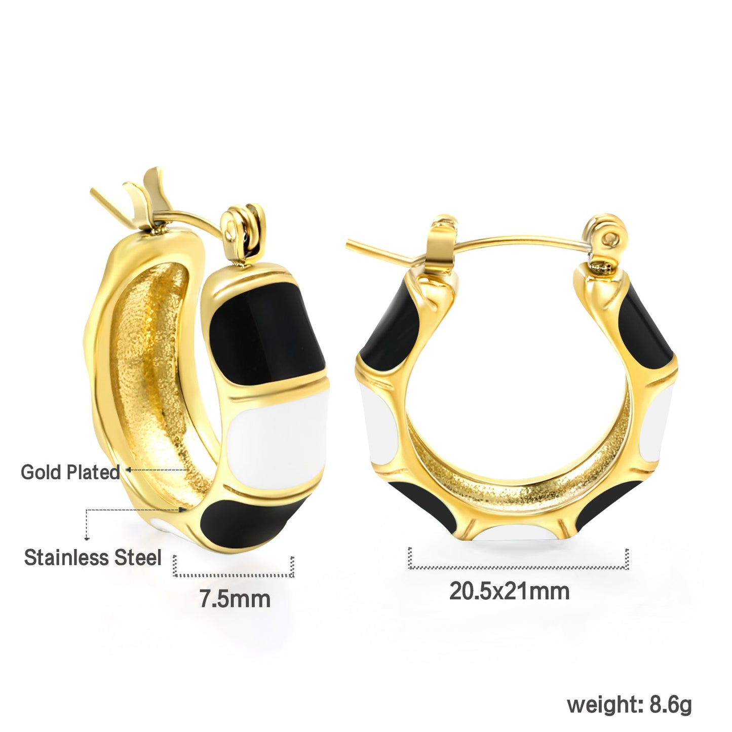 Black&White&Blue&Green C-Shape Bamboo Drip Earrings 7.5*21mm asonjewelry