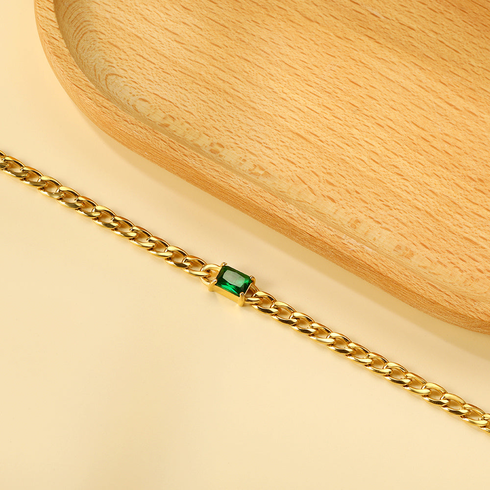2024 New Year Rectangle with Green Diamonds Bracelet 17+3cm asonjewelry