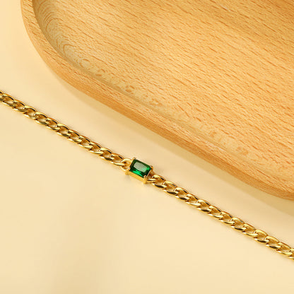 2024 New Year Rectangle with Green Diamonds Bracelet 17+3cm asonjewelry