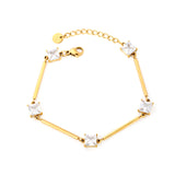 7mm white/blue round diamonds 23*2mm bamboo-shaped straight bar 17+3cm+6mm round tail tag bracelet in gold color